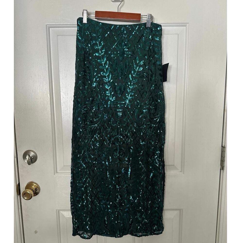 Lulu’s Skirt Womens Size Med Emerald Green Stunning Impression Sequin Midi Skirt - Picture 3 of 6